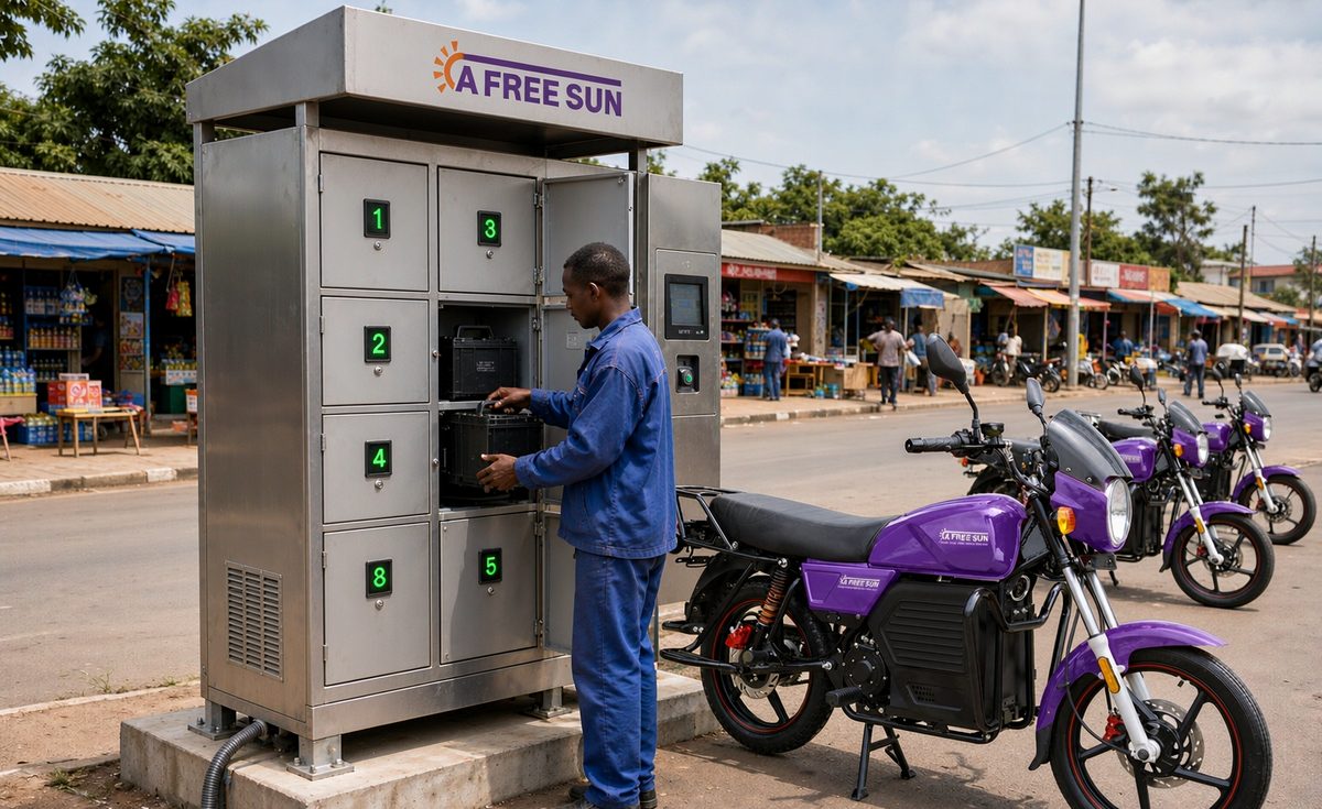 Battery swap at an A FREE SUN swap station