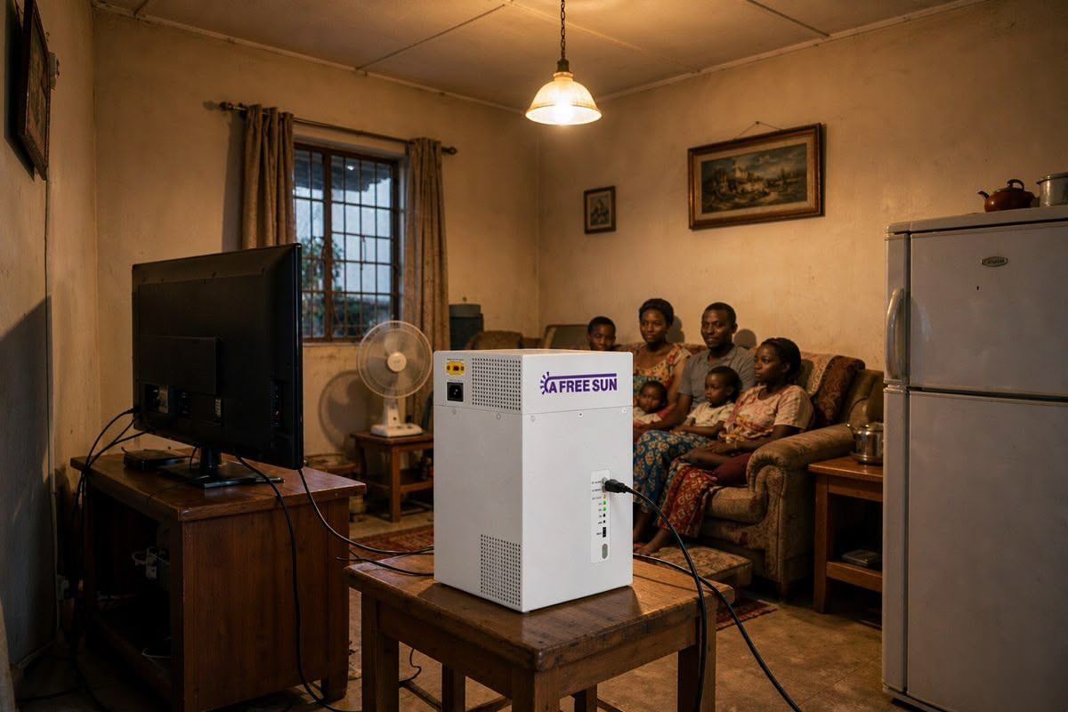 Family using stored solar energy at night